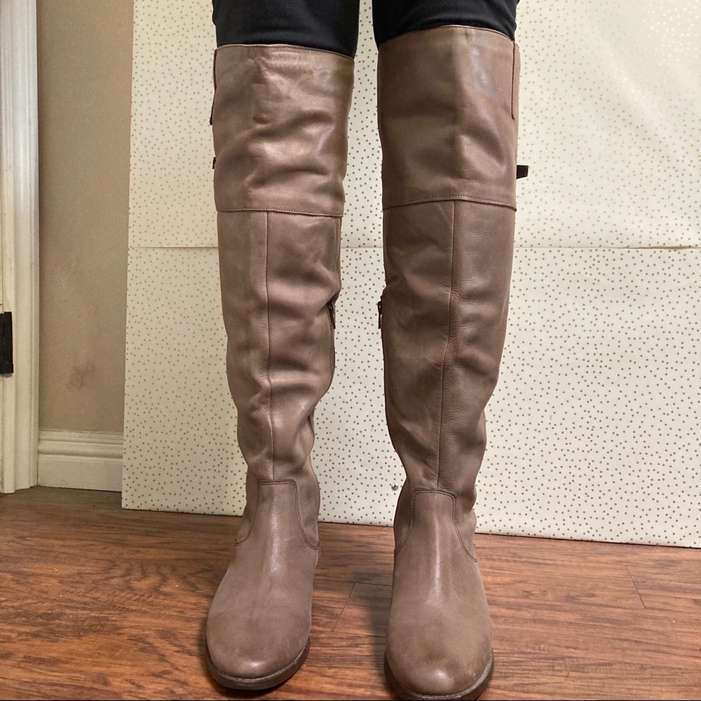 Catherine Malandrino Knee High Taupe Buckle Boots